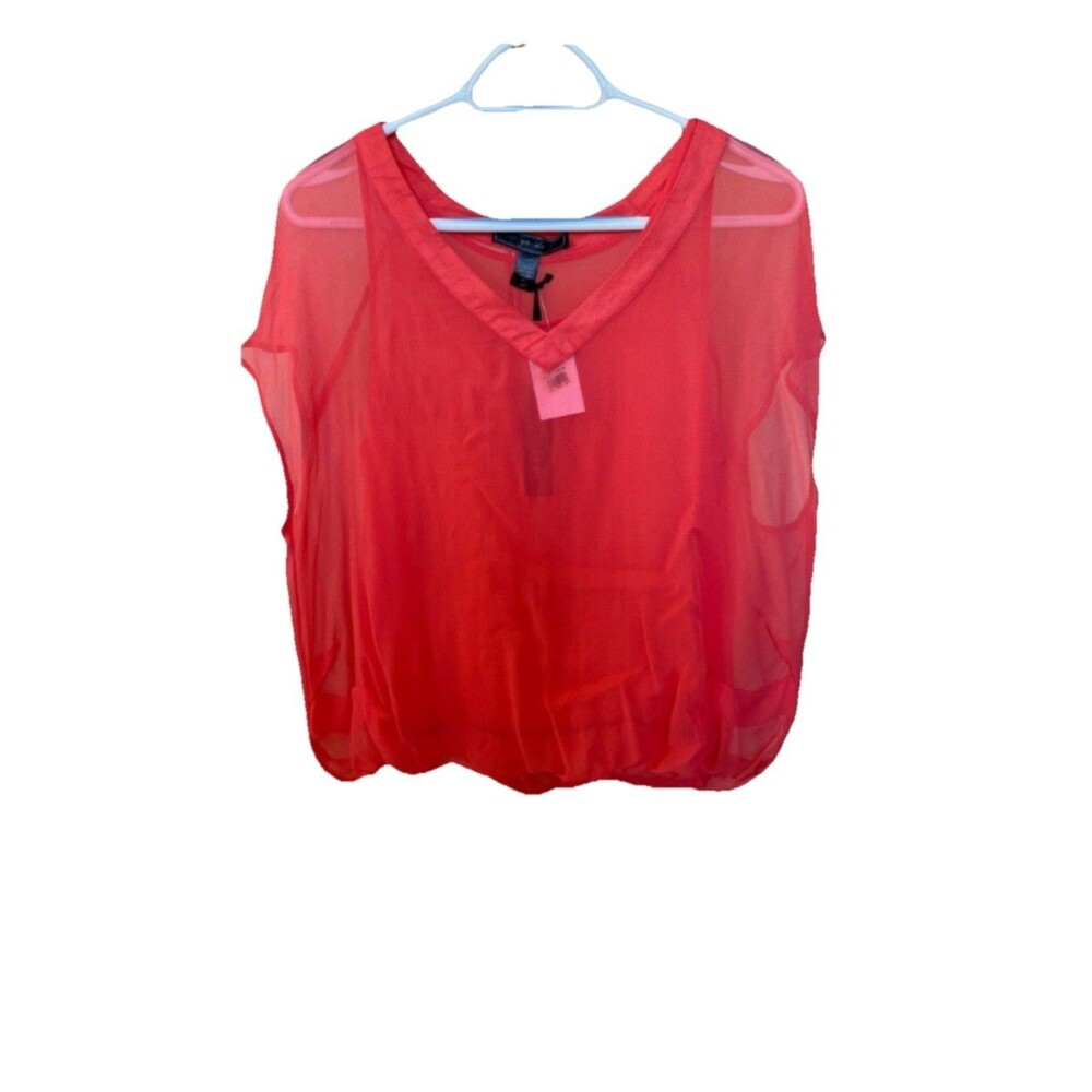 Yada Sheer 100% Silk Short Sleeve Top Lined Coral Pink Small New